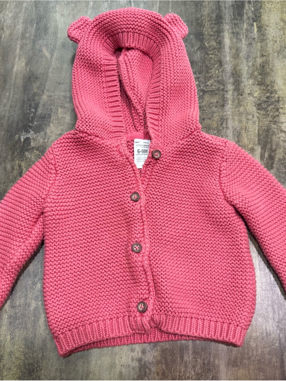 Carter's Pink Hooded Knit Cardigan with Ear Detail
